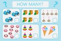 Childrens educational logic game. Mathematical task. How many. Vector illustration. Royalty Free Stock Photo