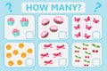 Childrens educational logic game. Mathematical task. How many. Vector illustration.