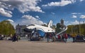 Childrens entertainment area near the model of the space ship Buran, Exhibition of Achievements of the National Economy Royalty Free Stock Photo