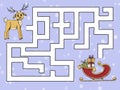 Childrens game maze. Help the deer find Santas sleigh.