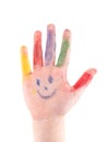 Childrens hand palm colorful painted isolated on white background Royalty Free Stock Photo