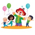 Childrens holiday with clown children with balloons, isolated object on a white background, vector illustration,