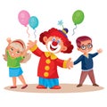 Childrens holiday with clown children with balloons, isolated object on a white background, vector illustration,