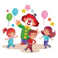 Childrens holiday with clown children with balloons, isolated object on a white background, vector illustration,