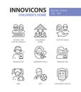Childrens home and adoption - line design style icons set Royalty Free Stock Photo