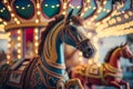 childrens horse night carousel, outdoor attraction in circus Generative AI Royalty Free Stock Photo