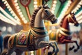 childrens horse night carousel, outdoor attraction in circus Generative AI Royalty Free Stock Photo