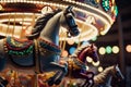 childrens horse night carousel, outdoor attraction in circus Generative AI Royalty Free Stock Photo