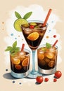 Childrens Illustration Of Relish A Delicious Cocktail Cuba Libre. Generation. Generative AI