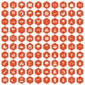 100 childrens park icons hexagon orange