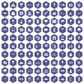 100 childrens park icons hexagon purple