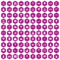 100 childrens park icons hexagon violet