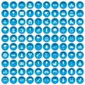 100 childrens park icons set blue