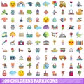 100 childrens park icons set, cartoon style