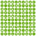 100 childrens parties icons hexagon green