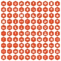 100 childrens parties icons hexagon orange