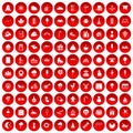 100 childrens parties icons set red