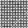 100 childrens parties icons set black circle