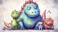 childrens pencil drawing depicts playful dinosaurs and kids having a blast together Royalty Free Stock Photo