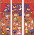 Childrens performance in the theater. Kindergarten musical. School kids playing. Stage, entertaiment, cinema. Little