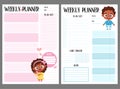 Childrens planner. Weekly organizer, to-do list, notes and habit tracker with cute cartoon black ethnic boy and girl Royalty Free Stock Photo