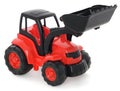 Childrens plastic toy, Red-black bulldozer isolated on white