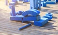 childrens playground in park with blue giant geometric figures for the development of imagination and spatial thinking Royalty Free Stock Photo