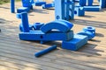 childrens playground in park with blue giant geometric figures f Royalty Free Stock Photo