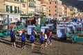 Childrens playing in beach in Alassio, Riviera dei Fiori, Savona, Liguria, Italy