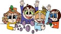 Childrens playing, happy people. Flat style pattern, cartoon characters, isolated