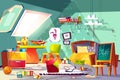 Messy child attic bedroom interior cartoon vector Royalty Free Stock Photo