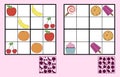 Childrens sudoku puzzle with sweets nuts and fruit