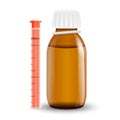 Childrens syrup from temperature. Glass bottle with medicines