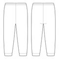 Childrens technical sketch pants. KIds home wear trousers design template isolated on white background