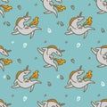 Cute illustration for childrens textile. Seamless pattern. Soft colors. White unicorns. Royalty Free Stock Photo