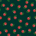 Childrens texture. Cherry pattern on a green background. Berries and leaves