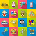 Childrens toys icons set, flat style