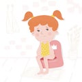 Childrens vector illustration. Sad little girl