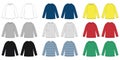 Childrens vector technical sketch raglan sweatshirt. KIds wear jumper design template isolated. White, gray, black, blue, yellow,