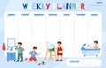 Childrens weekly planner or todo list template flat vector illustration.