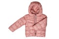 Childrens winter jacket. Stylish pink warm winter down jacket for kids isolated on a white background. Winter fashion Royalty Free Stock Photo
