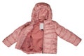 Childrens winter jacket. Stylish pink warm winter down jacket for kids isolated on a white background. Winter fashion Royalty Free Stock Photo