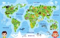 Childrens world map with animals