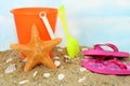 Childs bucket with a Jungle starfish Royalty Free Stock Photo
