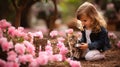 Childs delightful easter egg hunt in a vibrant blooming garden filled with joy and laughter