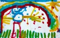 Childs drawing man rainbow sun Royalty Free Stock Photo