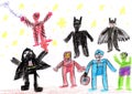 Childs drawing of a team of superheroes in a mask