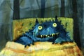 A childs painting of a monster under the bed Royalty Free Stock Photo