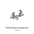 Childs playing in playgrpound outline vector icon. Thin line black childs playing in playgrpound icon, flat vector simple element