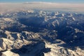 CHILE ARGENTINA Aerial view of the Andes mountain range with highest and snowy peaks such as Aco Royalty Free Stock Photo